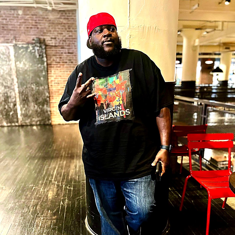 Virgin Islands graphic tee worn in the city